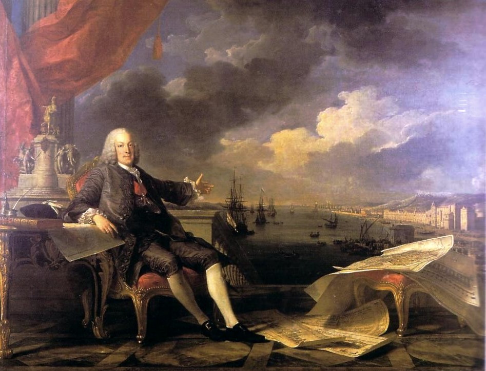 El marqués de Pombal mostrando la reconstrucción de Lisboa, tras el terremoto, en un óleo de Louis Michel van Loo (1776)