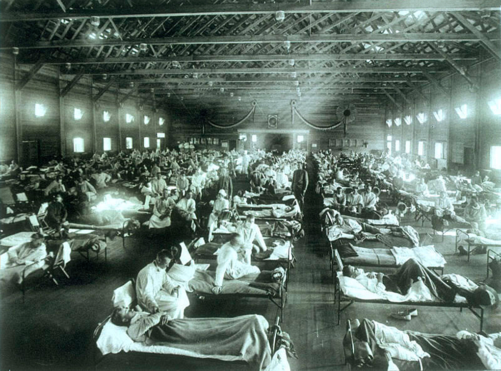 Hospital de Kansas (Estados Unidos) con enfermos afectados por el virus de gripe española. 